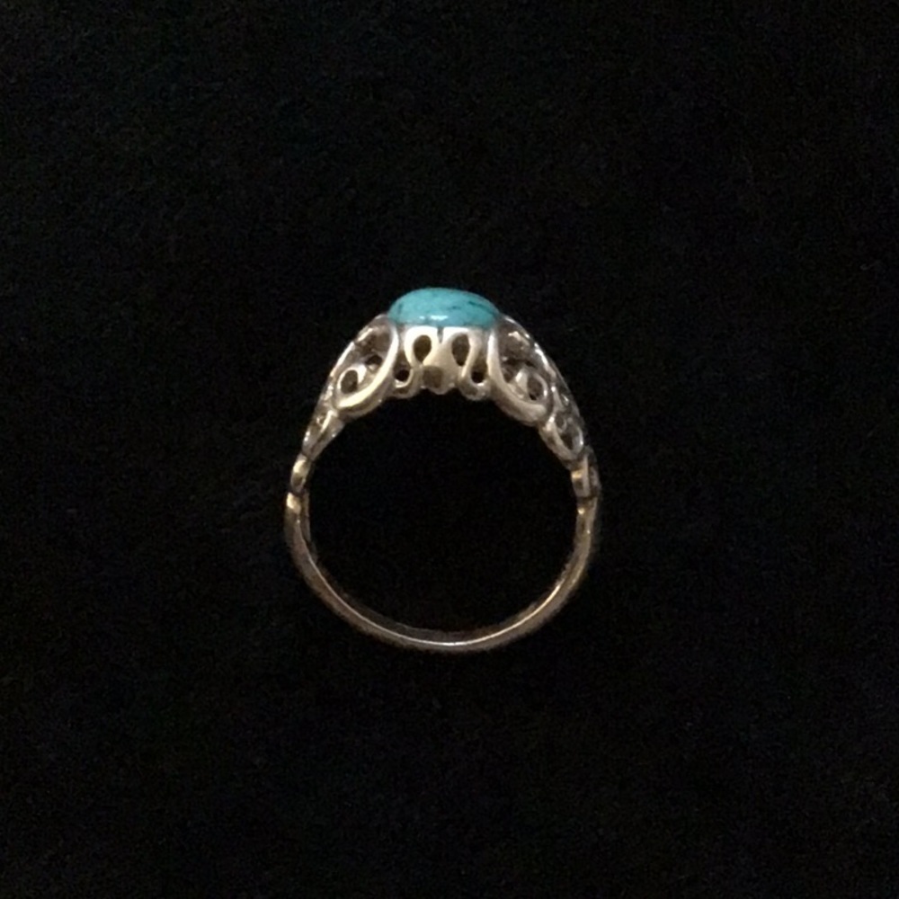 Shubes Turquoise & Sterling Silver Scroll Ring Size 10 - Picture 4 of 8